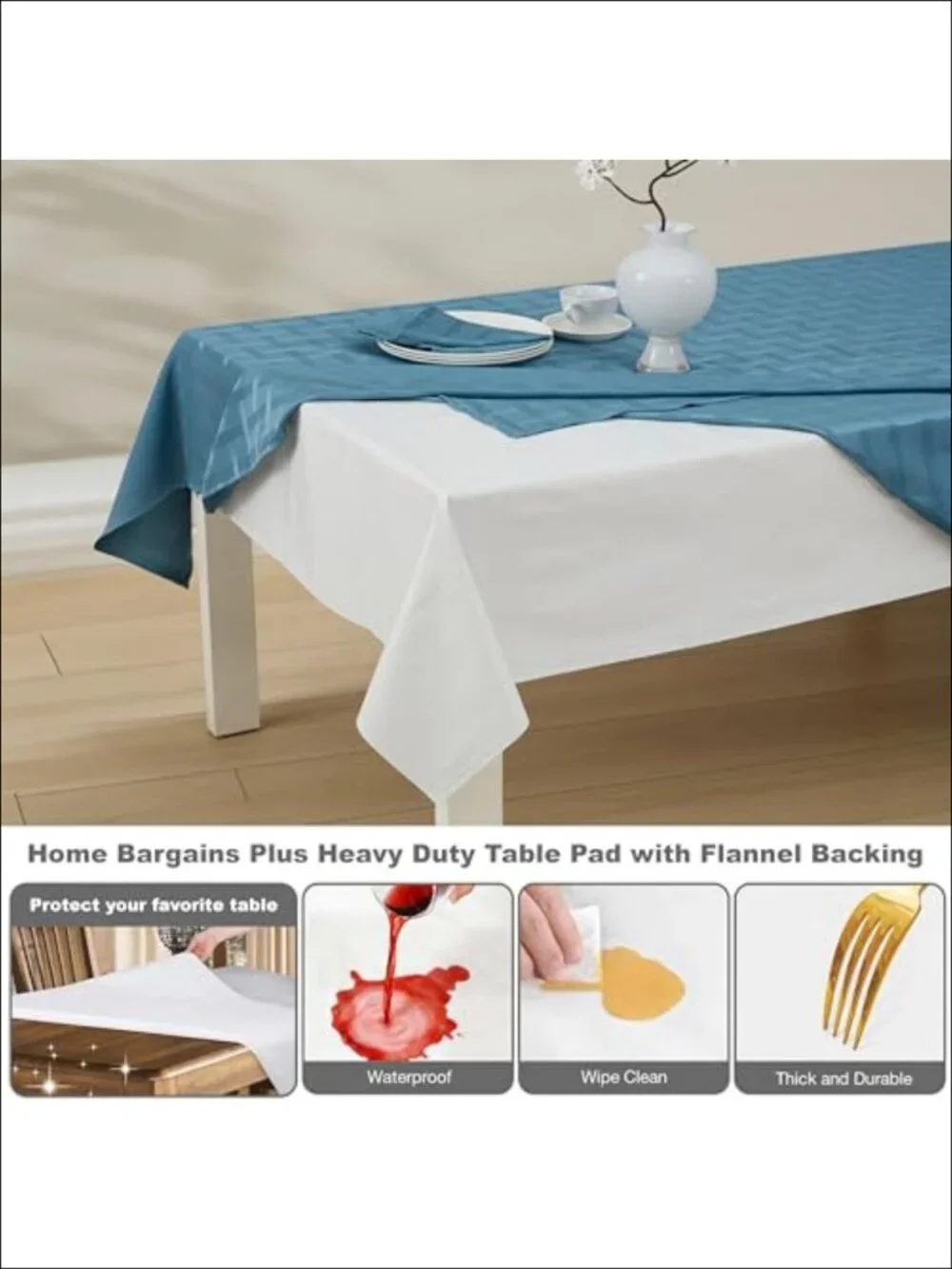 Quilted Heavy Duty Table Pad Protector Flannel Backing Cut to Fit Heat Resistant